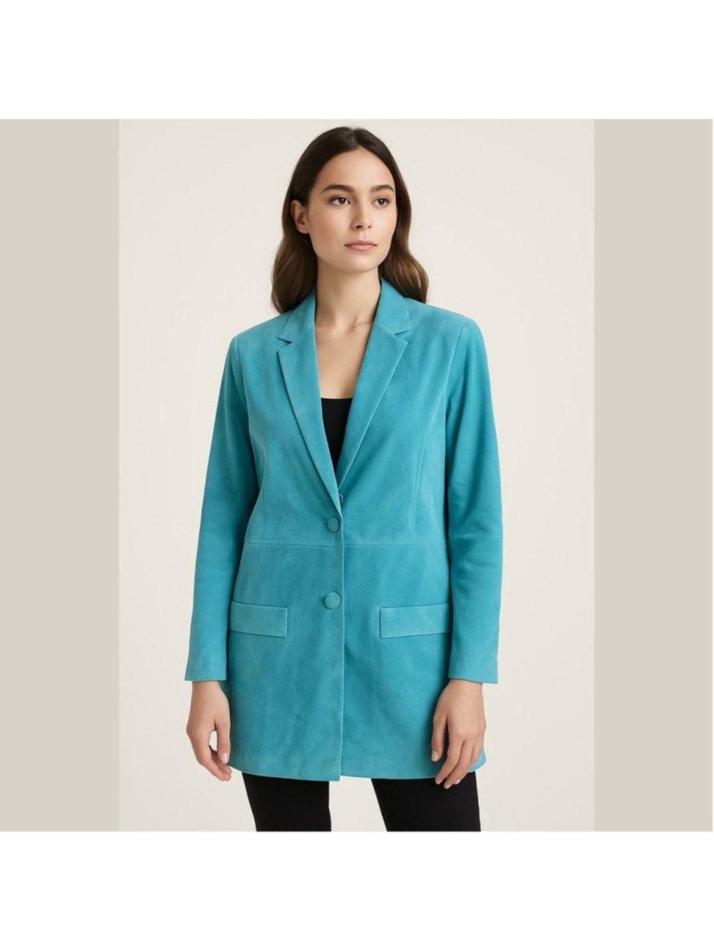 Danier Genuine Suede Aqua Blue Longline Blazer Jacket Size M